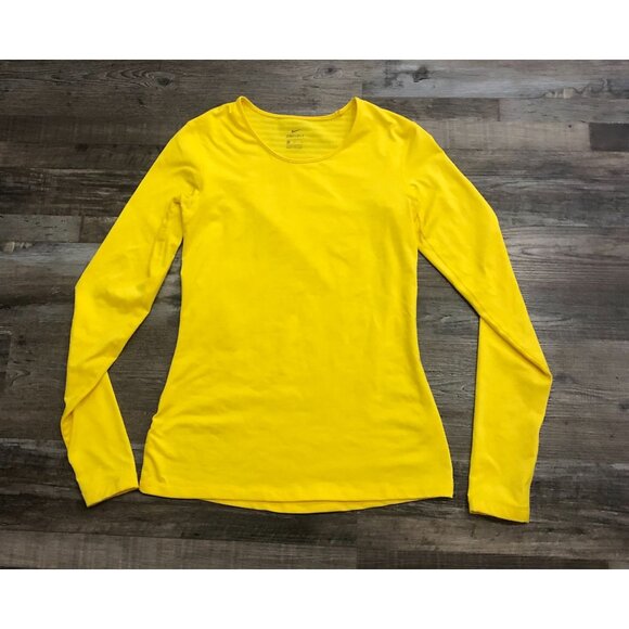 Nike Dri Fit Womens Medium Yellow Long Sleeve Athletic Shirt - Picture 1 of 7